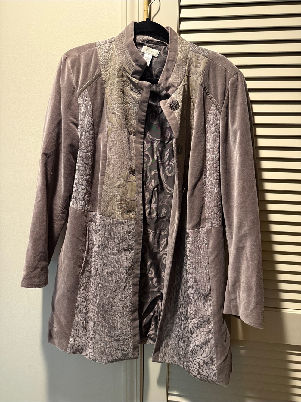 Chico's Patchwork Velvet Blazer in Dusty Mauve